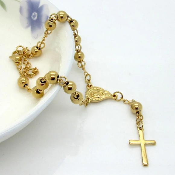 Stainless Steel Cross Pendant Bead Bracelet - Picture 6 of 6